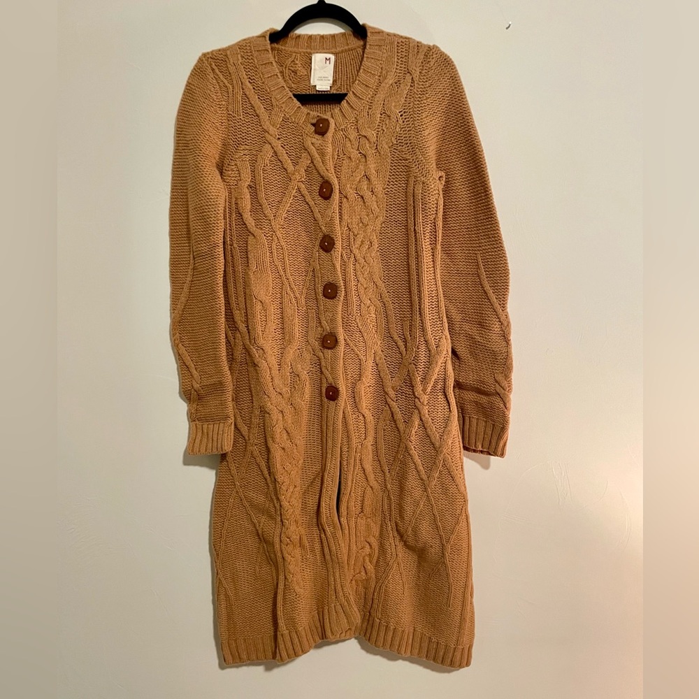 Anthropologie mustard cable knit long cardigan - new without tags